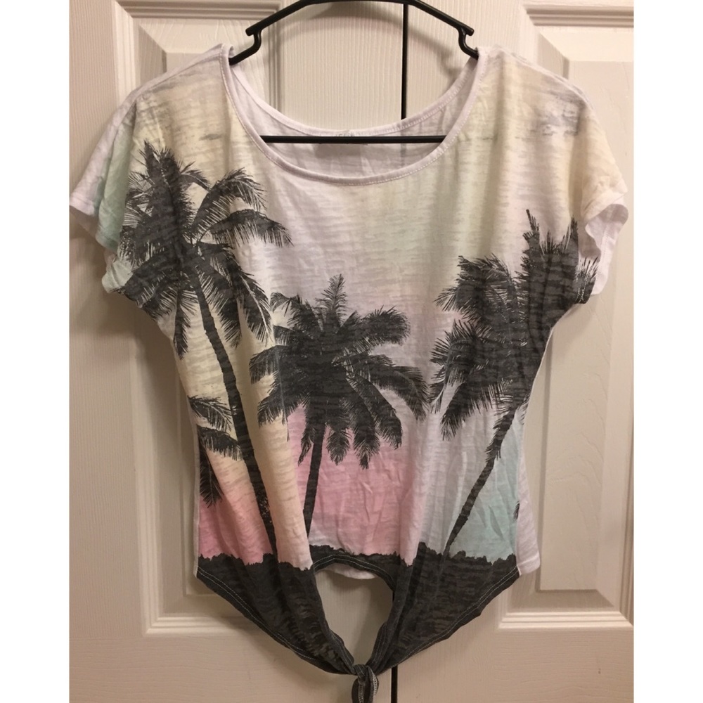 Palm Tree Front Tie Crop Top